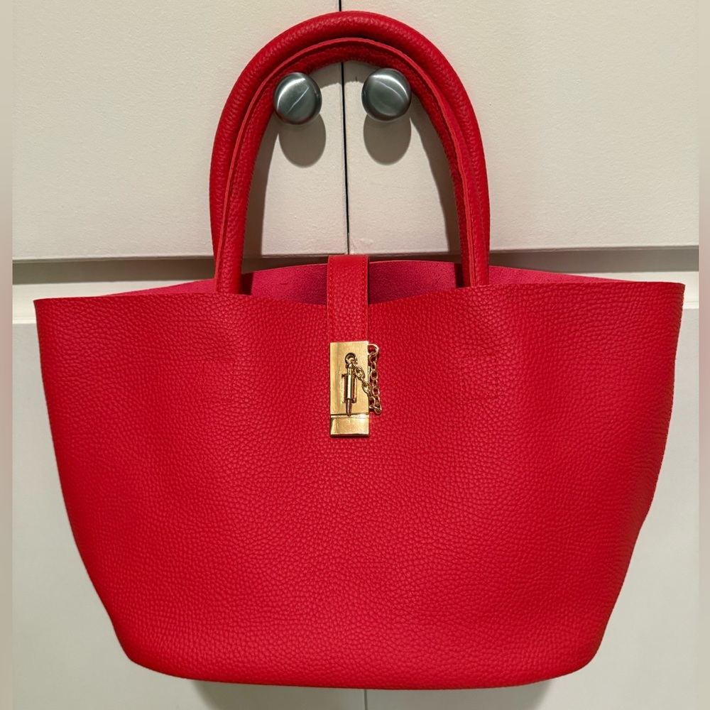 RED Bucket Handbag NWOT gold hardware
